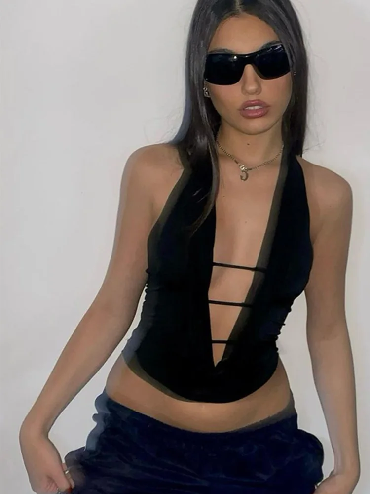 Сексуальный топ с глубоким V-образным вырезом на бретелях Y2K женские укороченные