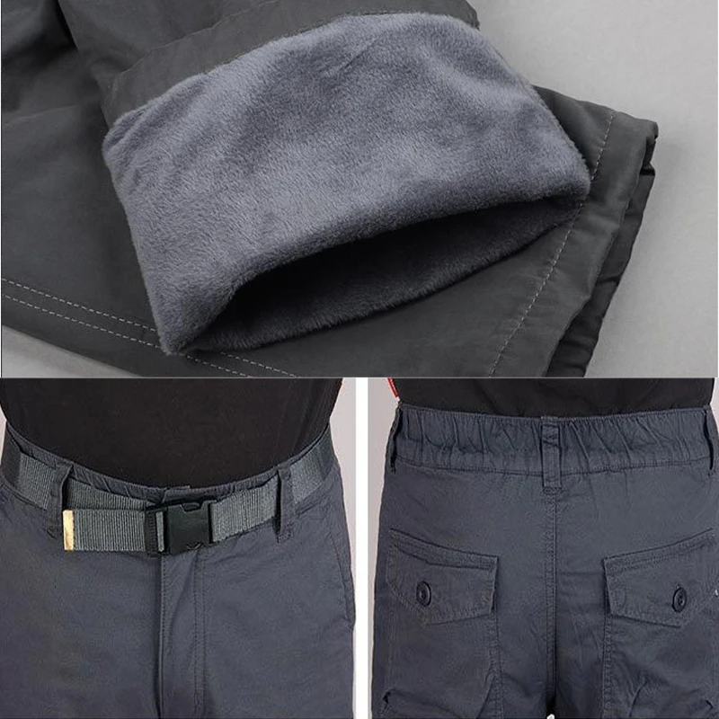 Winter Thick Fleece Casual Pants Men Cotton Military Tactical Baggy Cargo Pants Double Layer Warm Thermal Straight Long Trousers images - 6