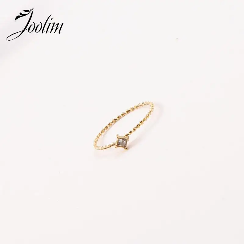 

Joolim Tarnish Free Jewelry High End Pvd Wholesale Vintage Fine Twisted Square Zirconia Stainless Steel Finger Ring for Women