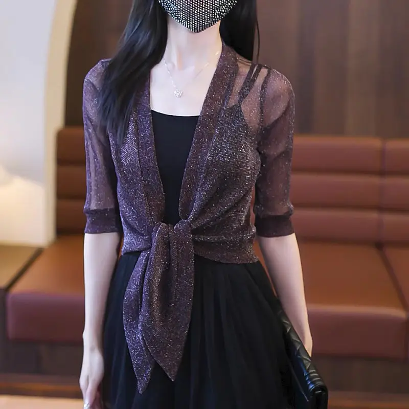 Кардиган женский тонкий из газовой ткани модная однотонная яркая накидка с