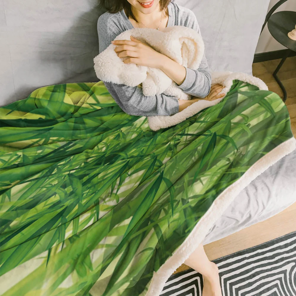Зеленое одеяло из бамбукового леса шерпа двойные толстые бархатные фланелевые