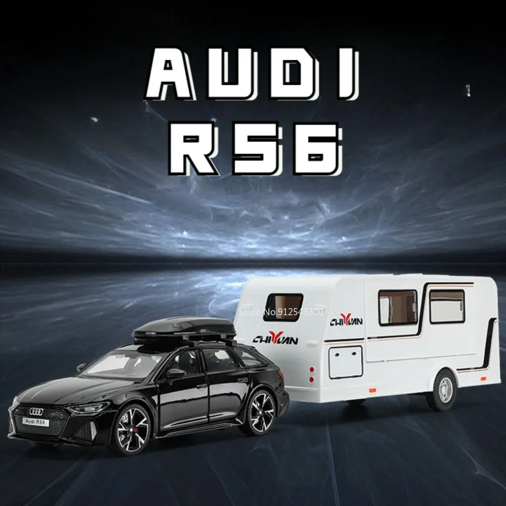 

Модель автомобиля AUDI RS6 из сплава 1/32, мотор, домашний прицеп, игрушка, литые весы, резиновые шины, модель RV, сувенир для мальчиков, подарки