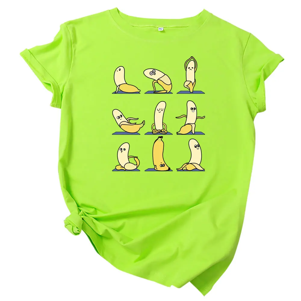 

Summer Women Cotton Comfort Short Sleeve T-shirts Neon Green Fanny Banana Print O-neck Tees Ladies Casual Harajuku Kawaii Cloth