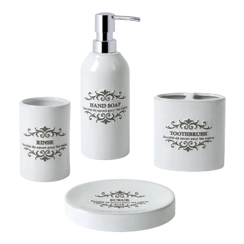 

Apothique 4 Piece Embossed Ceramic Bath Accessories Set, White