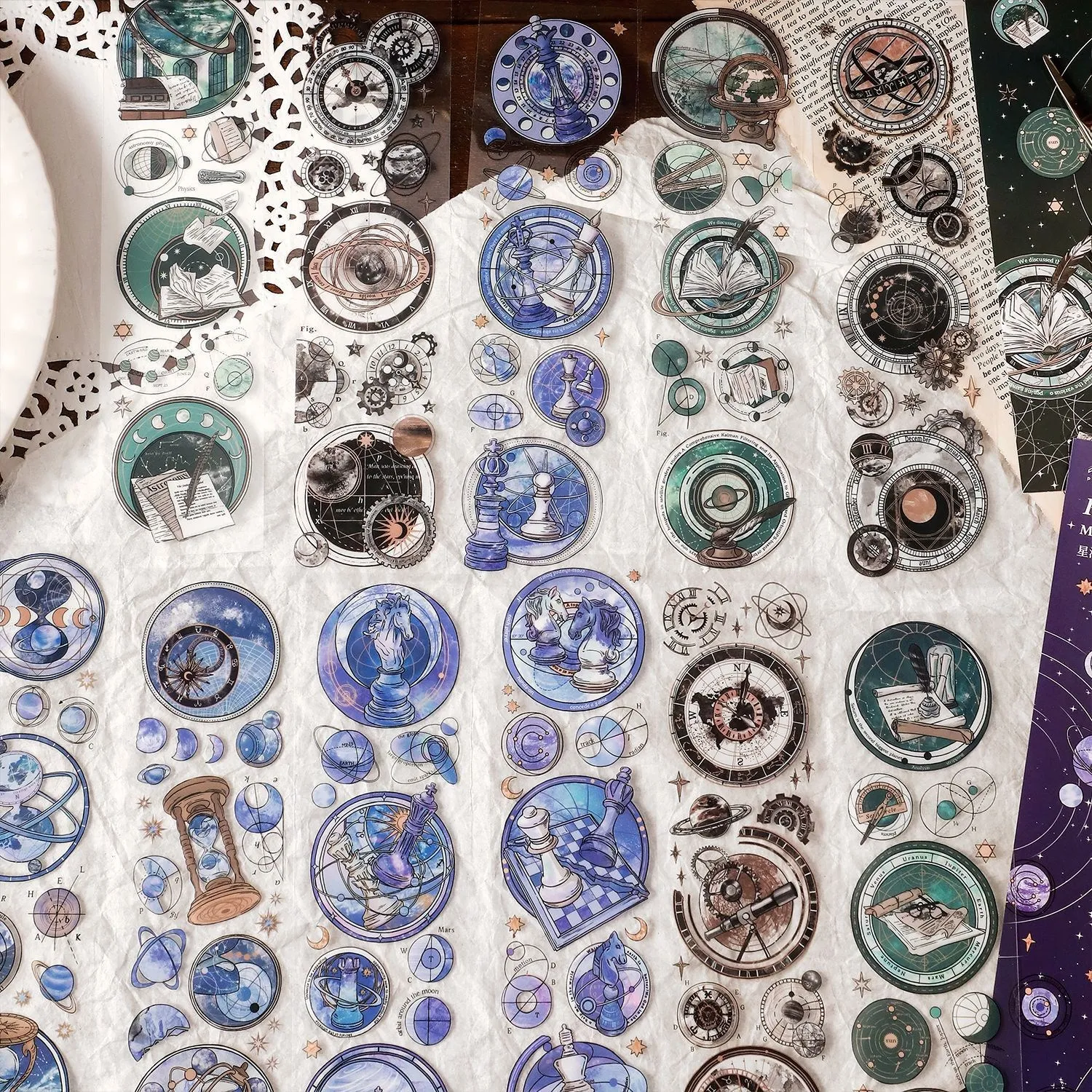 

6 шт., винтажные наклейки-часы с планетами