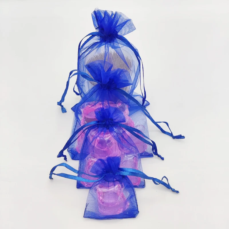 

Подарочная сумка Королевского синего цвета, оптовая продажа, свадебная сумка на шнурке, Сумка из органзы, подарочные сумки из органзы 100 шт. для женской одежды