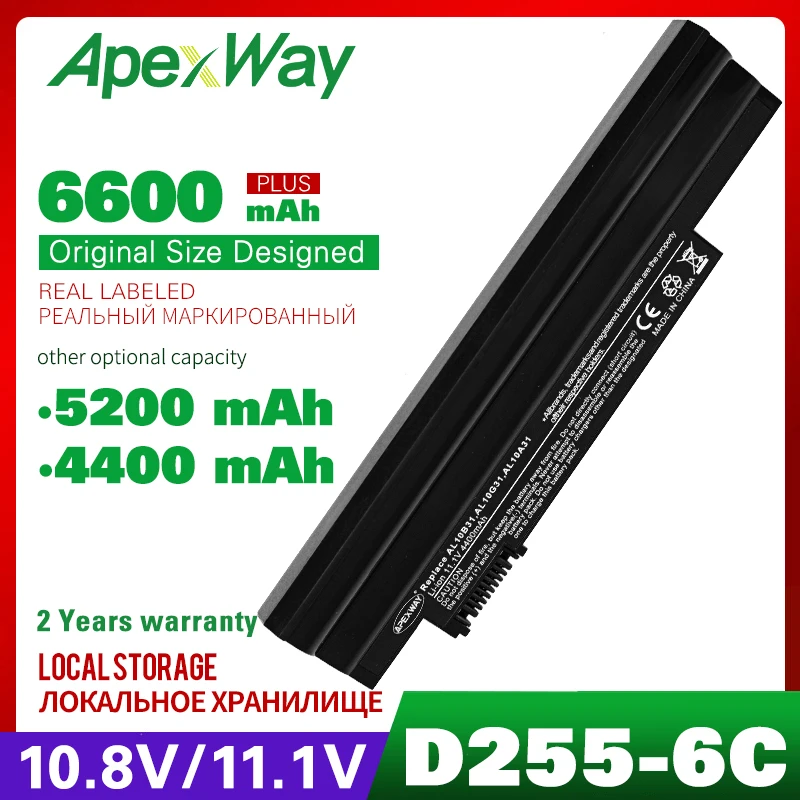 

Apexway Battery For Acer Aspire One 522 722 AO522 AOD255 AOD257 AOD260 D255 D257 D260 D270 Happy Chrome AC700 AL10B31