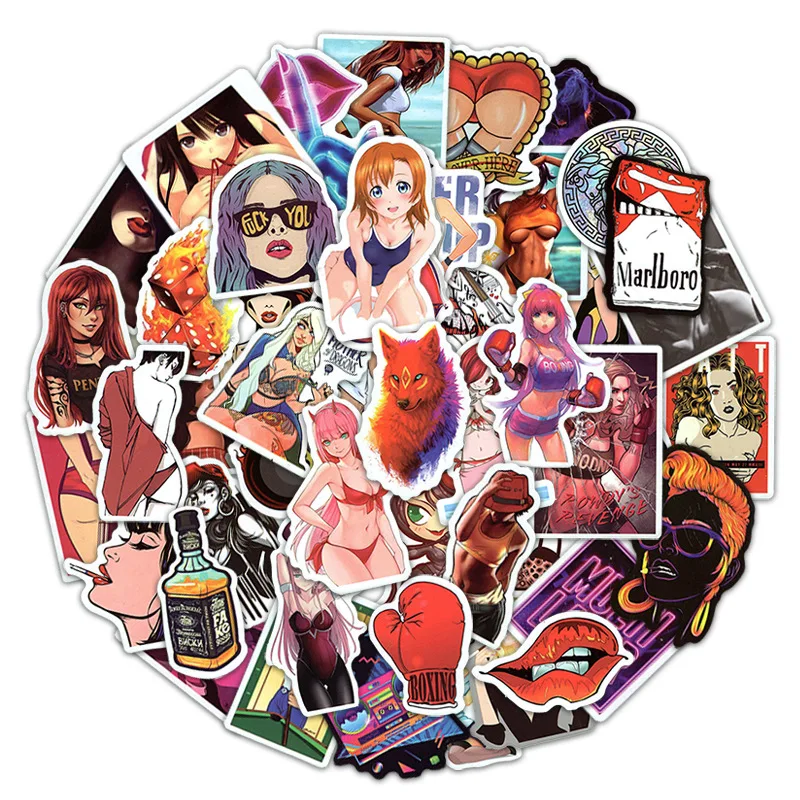 

50pcs Fashion Sexy Girl Cartoon Stickers Luggage Skateboard Cute Kids Toys DIY Cool Graffiti Sticker Decal Scrapbooking New 2022