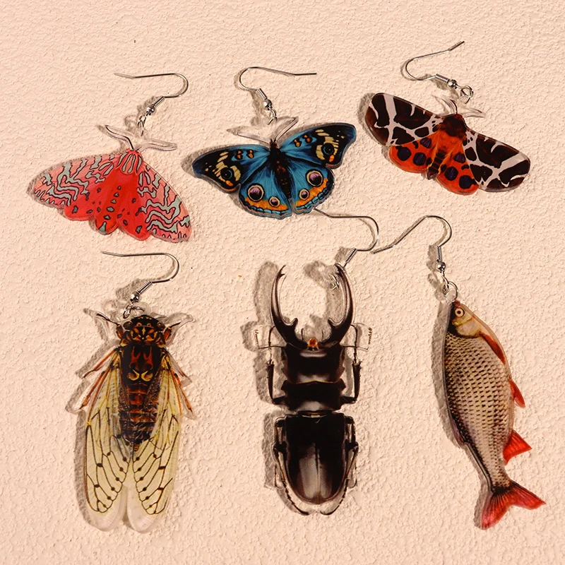 Earrings For Women Girls Hip Hop Cute Exaggeration Special Creativity Jewelry Insect Butterfly Beetle Cicada Fish