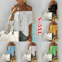 2022 summer women clothing loose casual pure color off shoulder summer t shirts blouses square neck one shoulder beach clothing