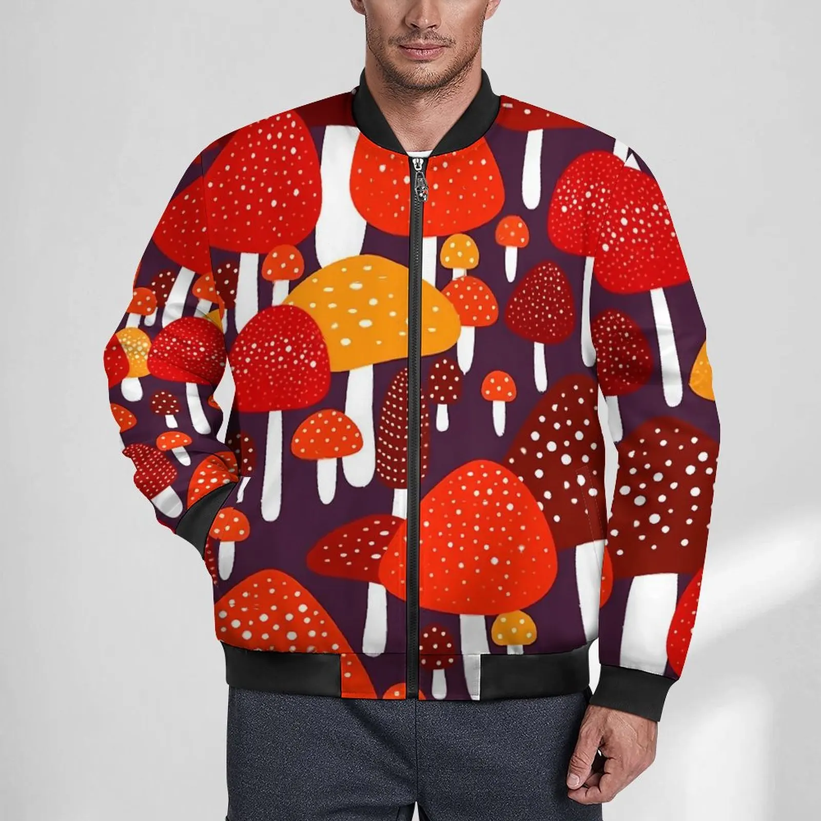

Magic Mushroom Jackets Winter Colorful Mushrooms Trendy Casual Coats Man Zip Up Loose Windbreak Design Oversize Jacket