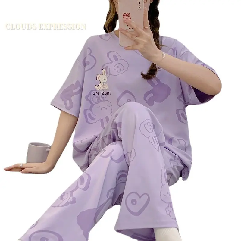 

Summer New 5XL Pajama Sets Short Sleeved PJ Knitted Cotton Polka Dots Sleepwear Elegant Women's Pajamas Lounge Home Pijama Mujer