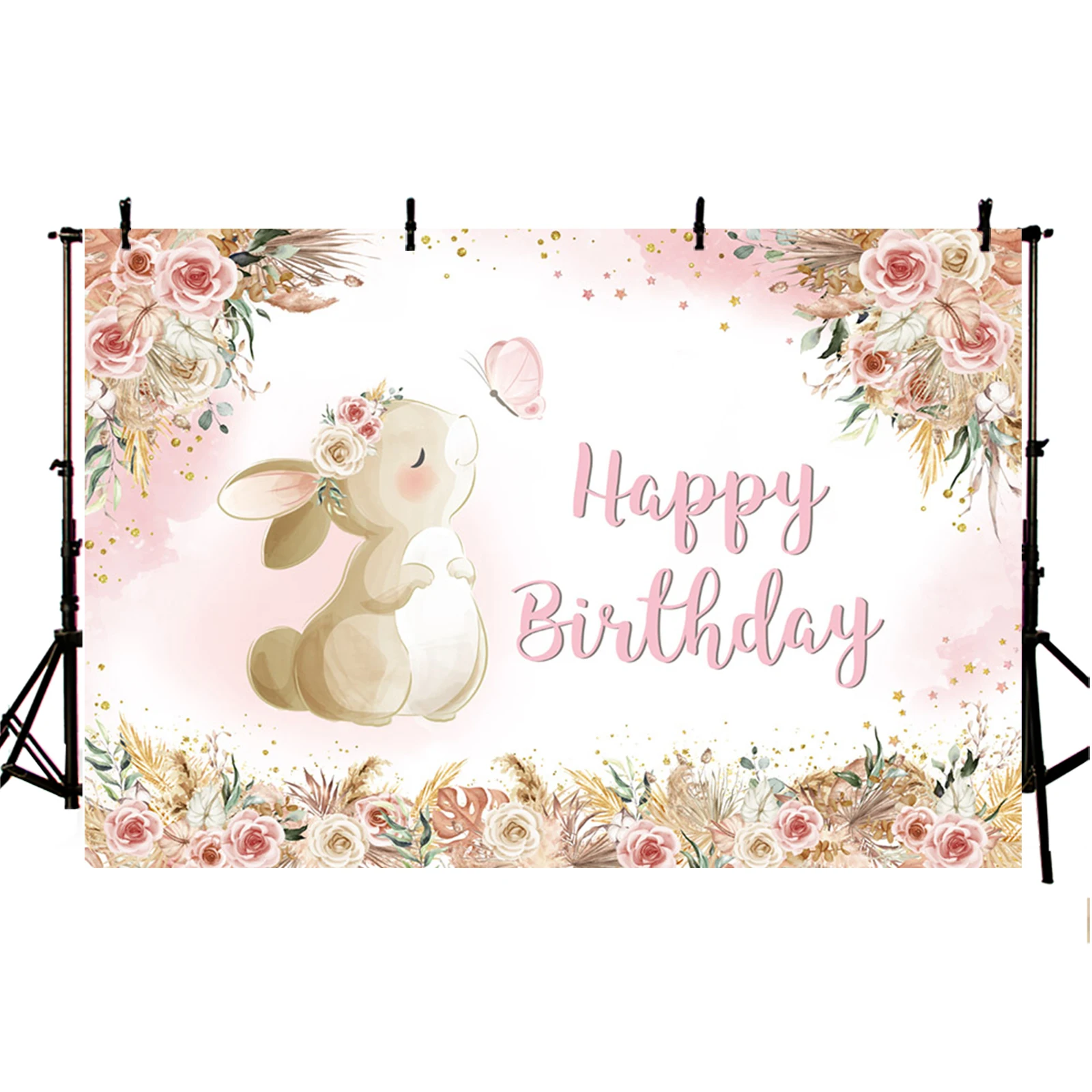 Бохо День Рождения Фон Кролик Богемный Цветок Розовый Пасхальный Украшение