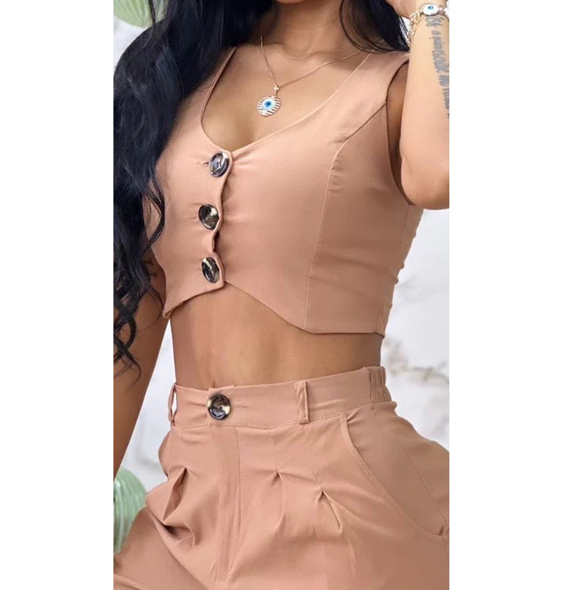 Сексуальные комплекты из двух предметов женские наряды жилет на пуговицах