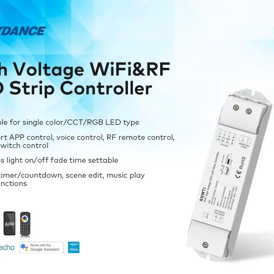 Фото Контроллер LED-лент WT5 Tuya TW5-4 RGBCCT 10-в-1 с Wi-Fi 5, диммер DC12-24V, для лент CCT RGB RGBW, стеклянная сенсорная панель, 2.4G RF №4