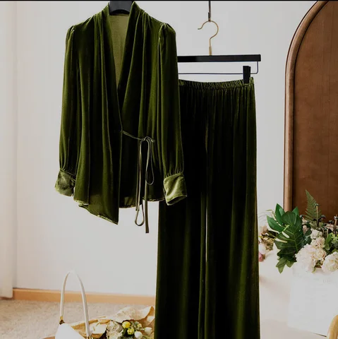 Neploe Элегантные топы с v-образным вырезом на шнуровке в гонконгском стиле Бархатные офисные брюки с небольшим ароматом Широкие брюки Изысканные костюмы Брюки