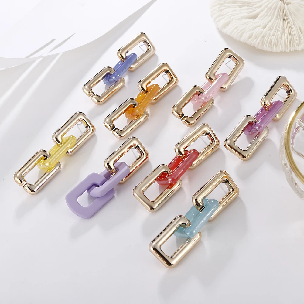 

2022 New Fashion Long Retro Chains Hiphop Acrylic Drop Earrings For Women Colorful Splicing Stud Earring Girl Party Jewelry