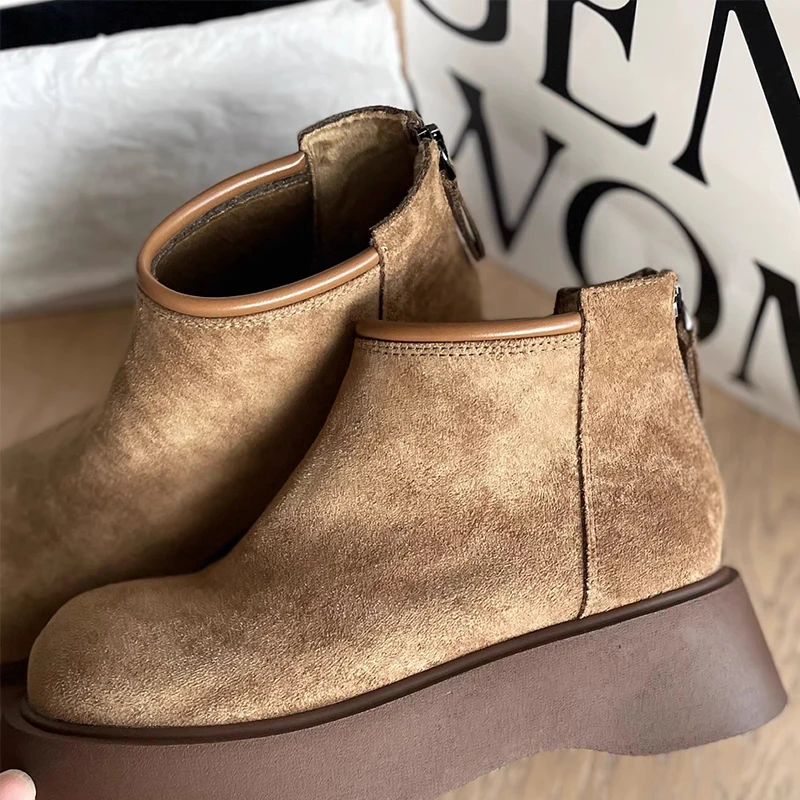 Замшевые женские ботильоны на платформе модная повседневная обувь плоской