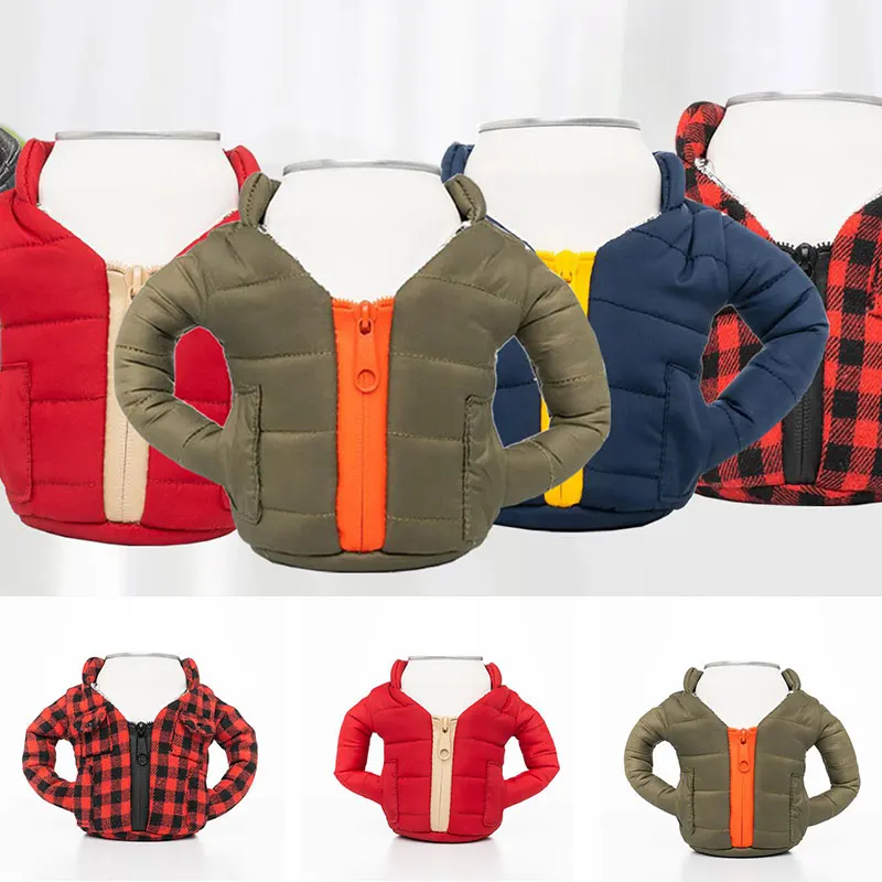 

Winter Cup Cover Beer Bottle Beverage Clip Overcome Winter Warmth Cans Water Cups Down Jackets for Outdoor Warm Beer Clothes