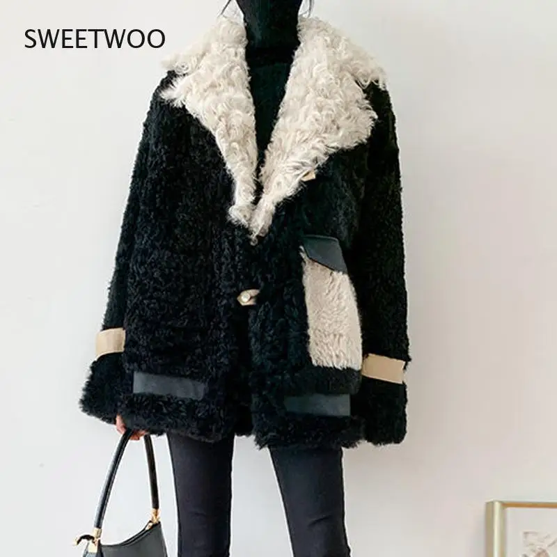 Women 2022 Autumn Winter Fashion Lamb Wool Faux Fur Coat Female Thick Warm Soft Fake Fur Jacket Overcoat Casual Outerwear Slim