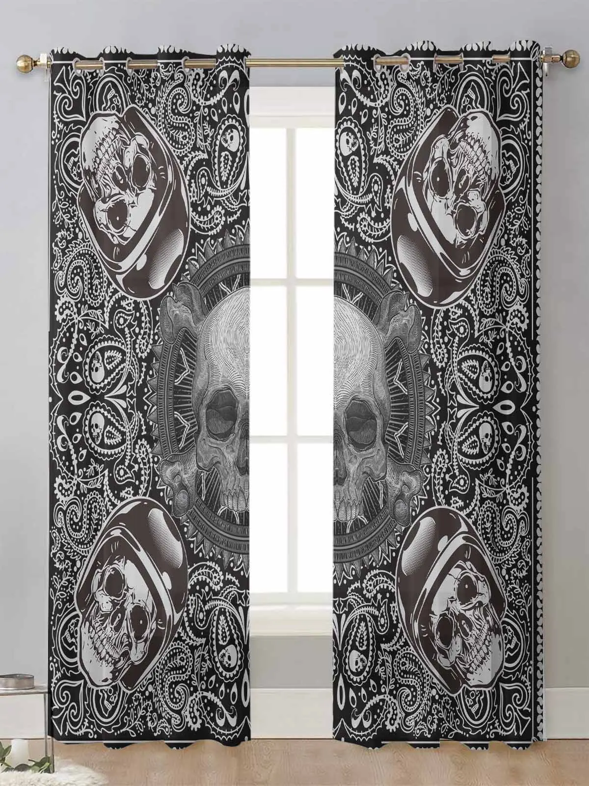 

Skull Head Paisley Pattern Sheer Curtains For Living Room Window Transparent Voile Tulle Curtain Cortinas Drapes Home Decor