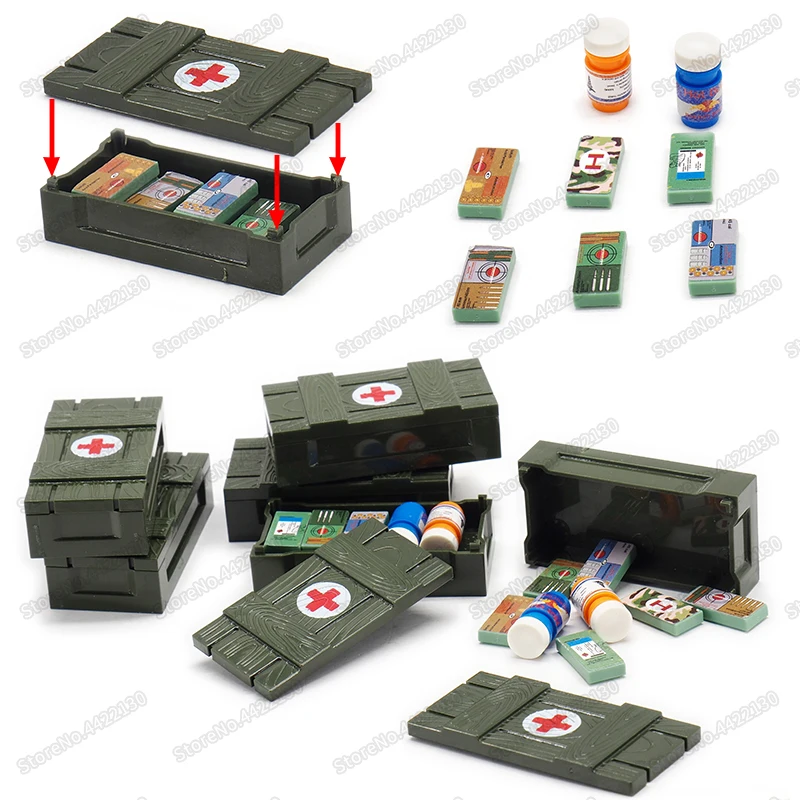 

WW2 battlefield Building Blocks first aid Supply box DIY military Special police city series with Figures Moc Christmas gift toy