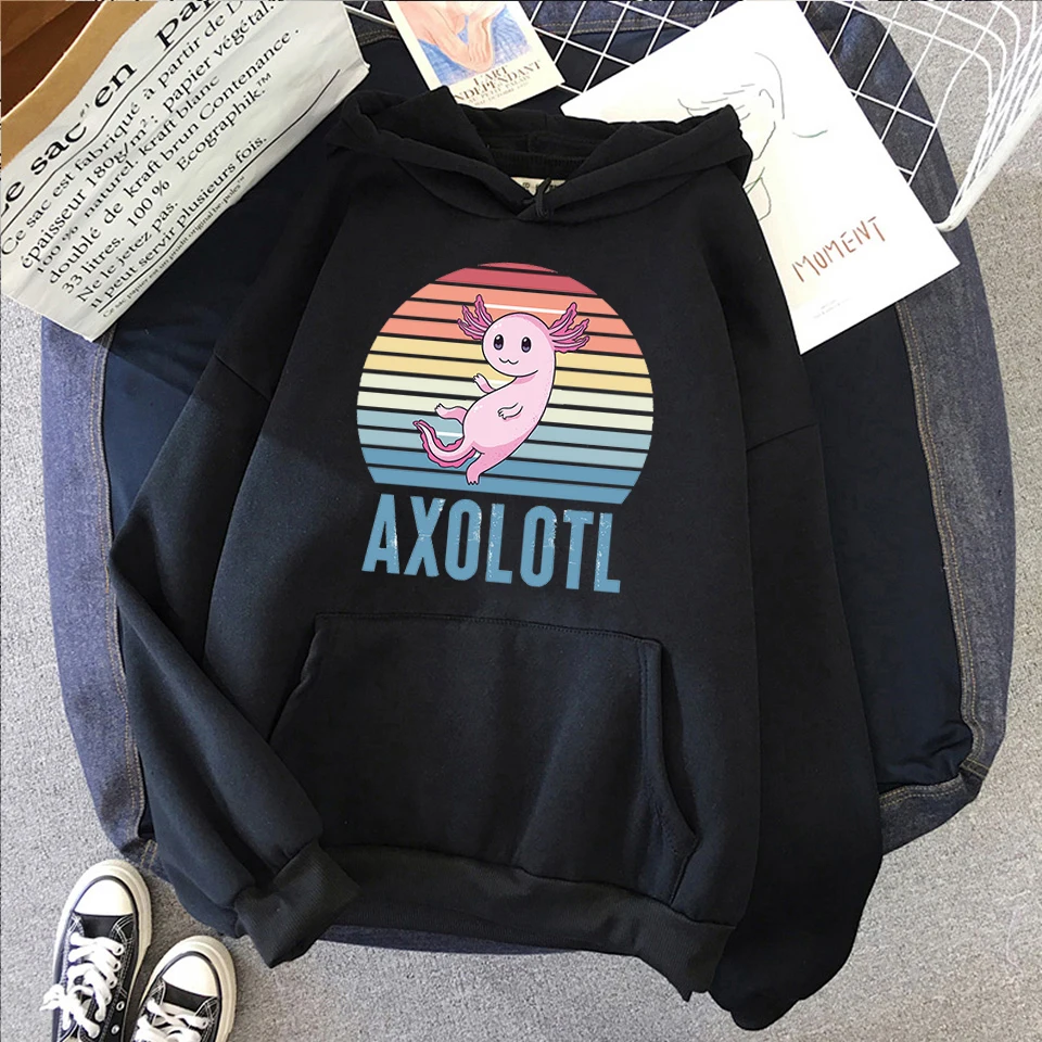 

Cute Axolotl Hoodie Retro Kawaii Sunset Gift Salamanders Kawaii Hoodie Sweatshirts Casual Female Graphic Tops Hoody Men Clothing