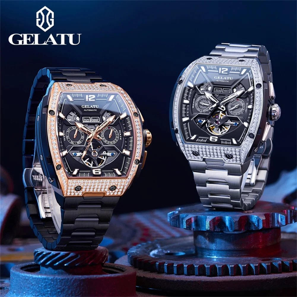 Мужские часы GELATU Luxury, оригинальные, скелетонизированные, автоматические, механические ﻿   Водонепроницаемые часы из нержавеющей стали 50 м для мужчин, подарок 6016 (art.: 3920d4eed162f) - 3920d4eed162f