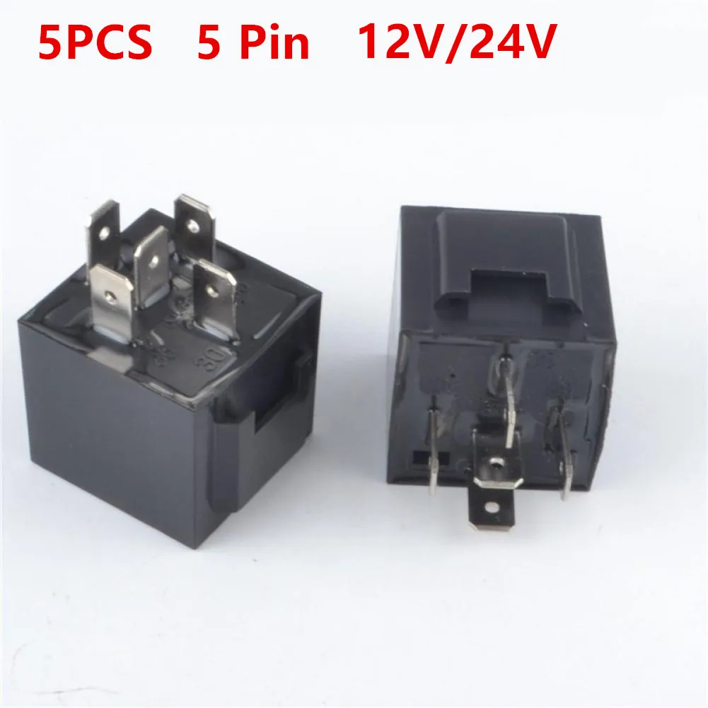 5pcs 12V/24V Automotive Changeover Relay 40A 5-Pin SPDT Switching Relays For Car Bike Van Head Light Air Conditioner