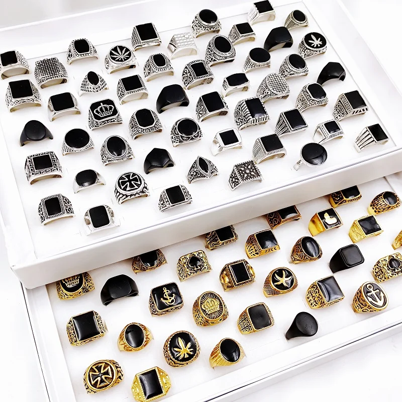 

10/20/30Pcs/Lot Vintage Classic Geometric Black Drip Rings for Men and Women Antique Gold Silver Punk Gothic Jewelry Party Gifts