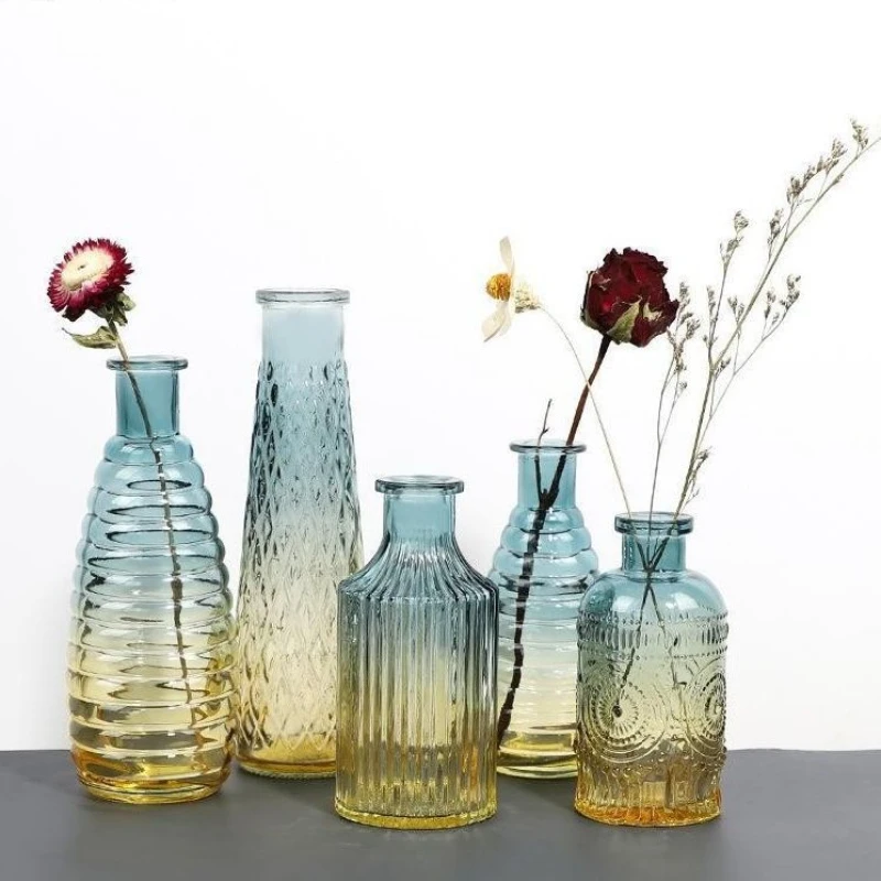 

Vase Transparent Glass Nordic Fresh Vintage Embossed Living Room Flower Arrangement Ornaments Home Office Dining-TableDecoration