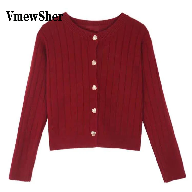 

VmewSher New Plain Fashion Spring Autumn Knitted Cardigan Women Long Sleeve Top Korean Style Sweater Striped Buttons Outerwear