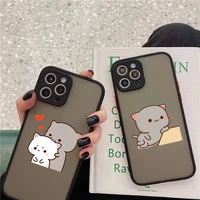 peach cat cute cartoon phone case matte transparent for iphone 7 8 11 12 13 plus mini x xs xr pro max cover