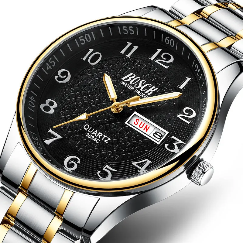 

BOSCK Fashion Male Week Calendar Men's Watch Business Classic Waterproof Luminous Quartz Wrist Watches Clocks relógio masculino