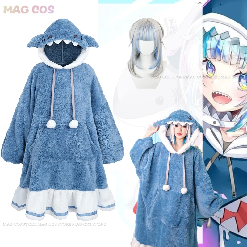 Gawr Gura ночная рубашка для косплея длинная двуспальная пижама с капюшоном халат