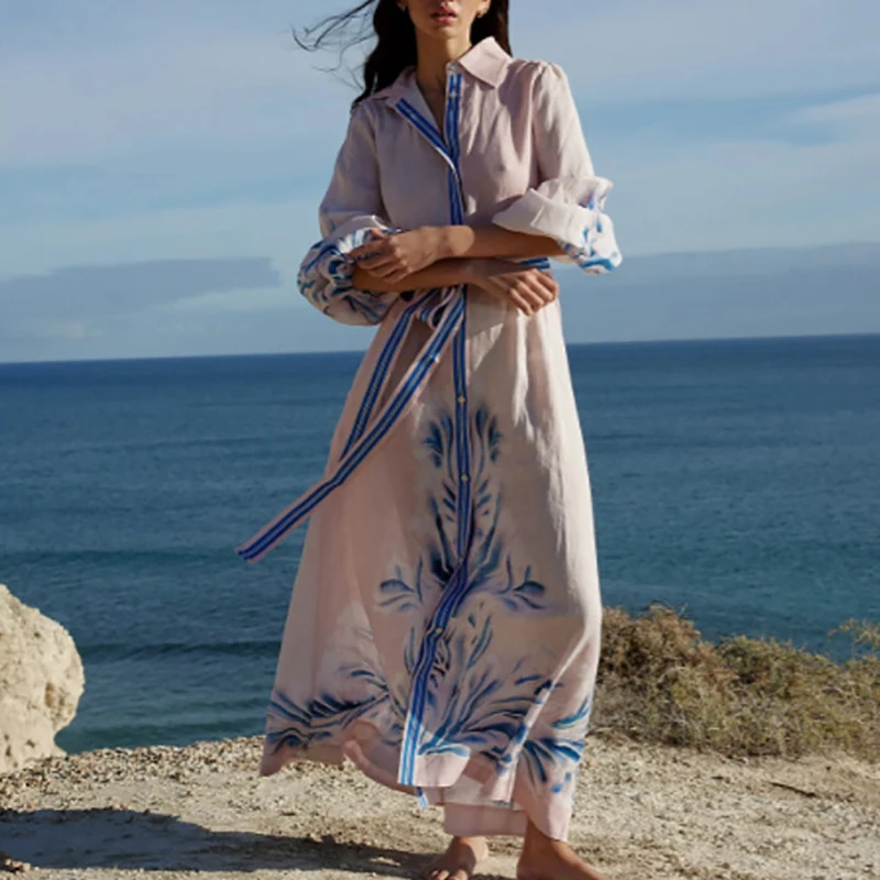 Новинка 2025 летнее платье в стиле бохо с длинными рукавами элегантное праздничное