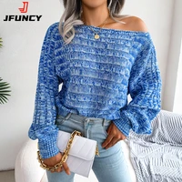 jfuncy cropped sweater womens off shoulder knit pullover long sleeve ribbed sweaters jumper female clothing 2022 autumn fashion