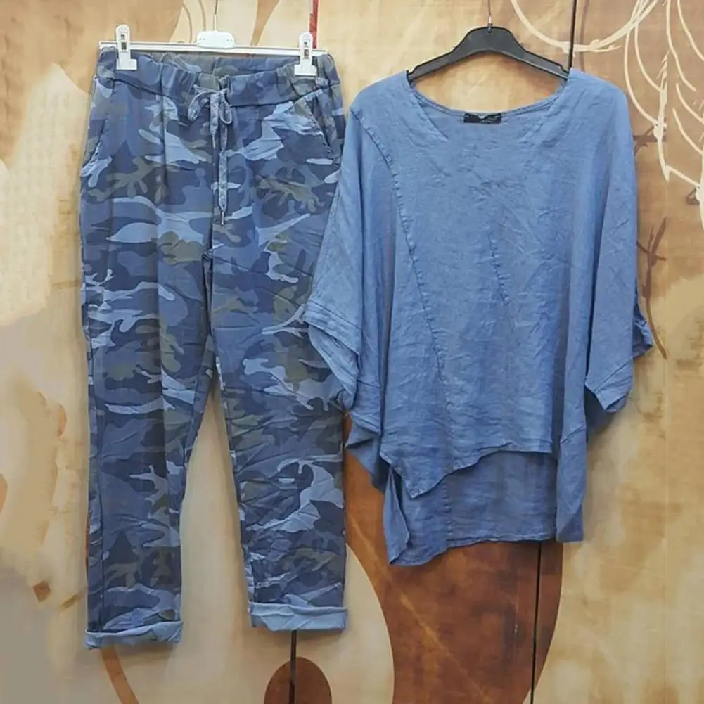 

2Pcs/Set Chic Elastic Waist Outfit Suit Casual Outfit Cotton Blend Windproof