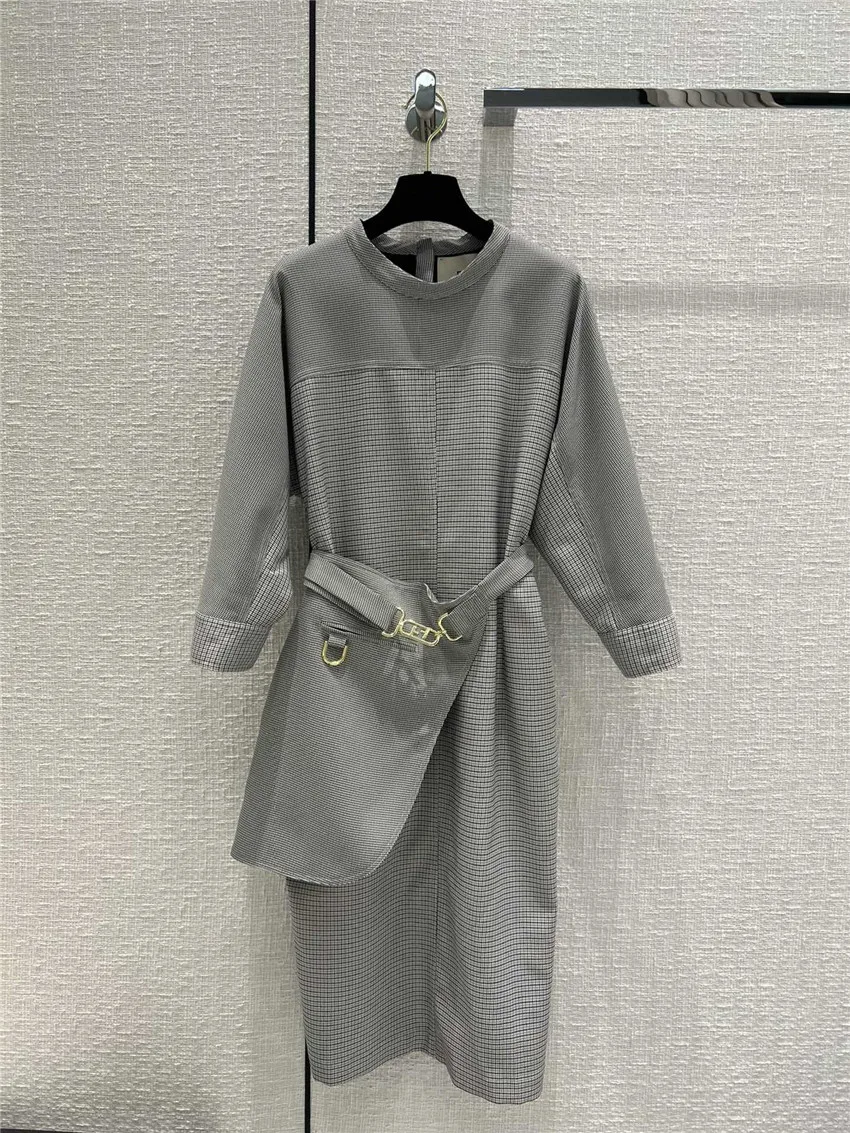 

Модное дизайнерское платье для женщин с круглым вырезом, платье из твида с застежкой на талии