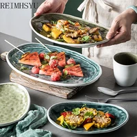 ceramic japanese oval barbecue sushi fish vegetable western salad fruit steak dinner plate dishes restaurant kitchen supplies