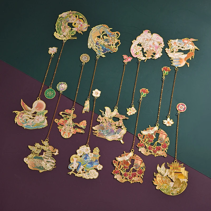 

Металлические закладки в китайском стиле с изображением Журавля, ретро-книжка с оленем и подвеской в виде цветка, товары для чтения для студентов, школьные и офисные канцелярские принадлежности