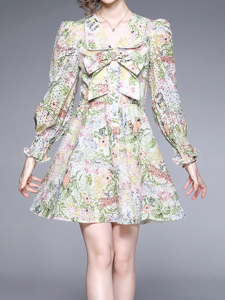 

Элегантная юбка с принтом, платье с длинным рукавом и воротником, тонкое платье, новинка весны 2022, модная женская одежда