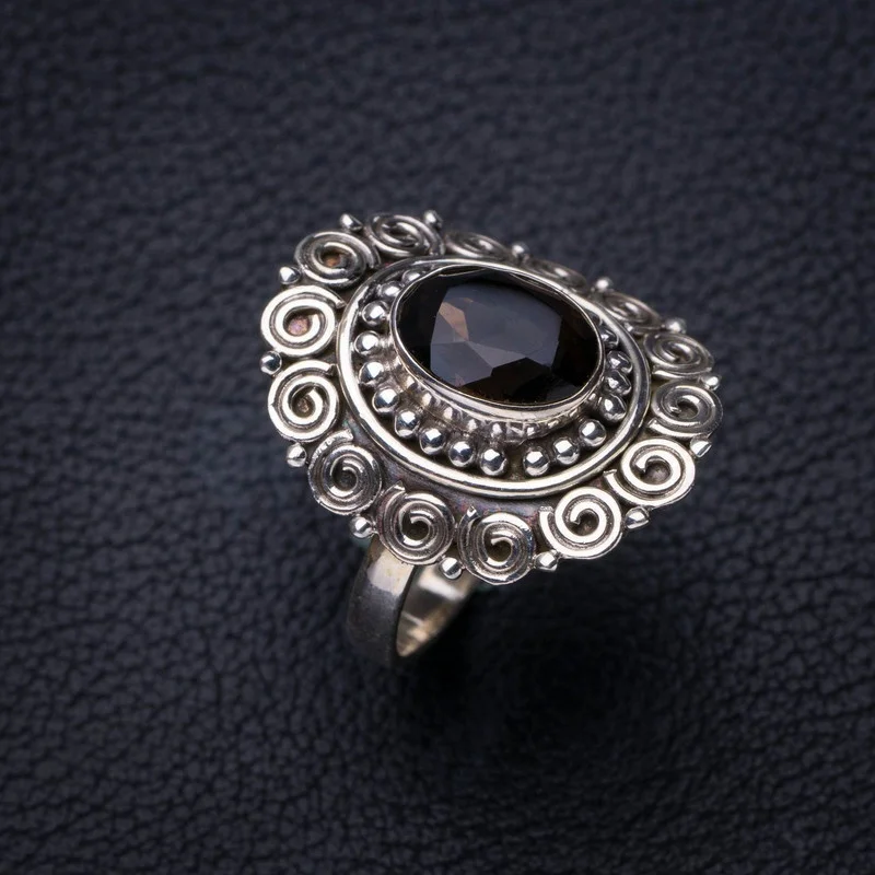 

StarGems Натуральный дымчатый кварц ручной работы 925 пробы Серебряное Кольцо 7,25 E8714