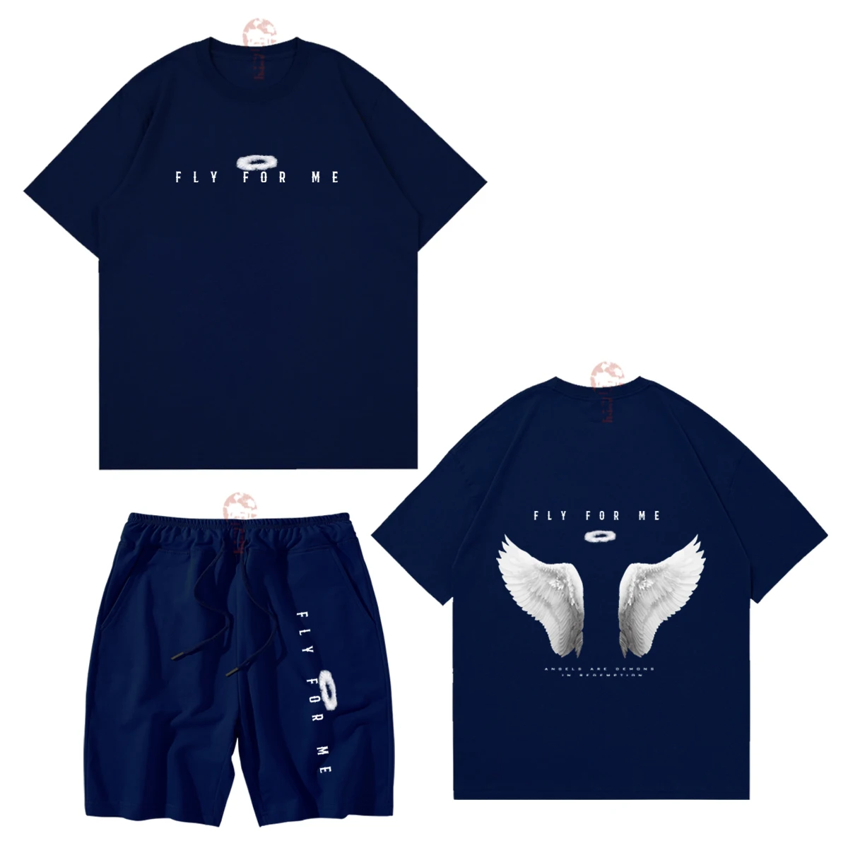 Angel Wings Personalized Print 2023 Summer Sell Like Hot Cakes Men's Sports Cotton Tshirt Suit New Street Fashion Two-Piece Suit