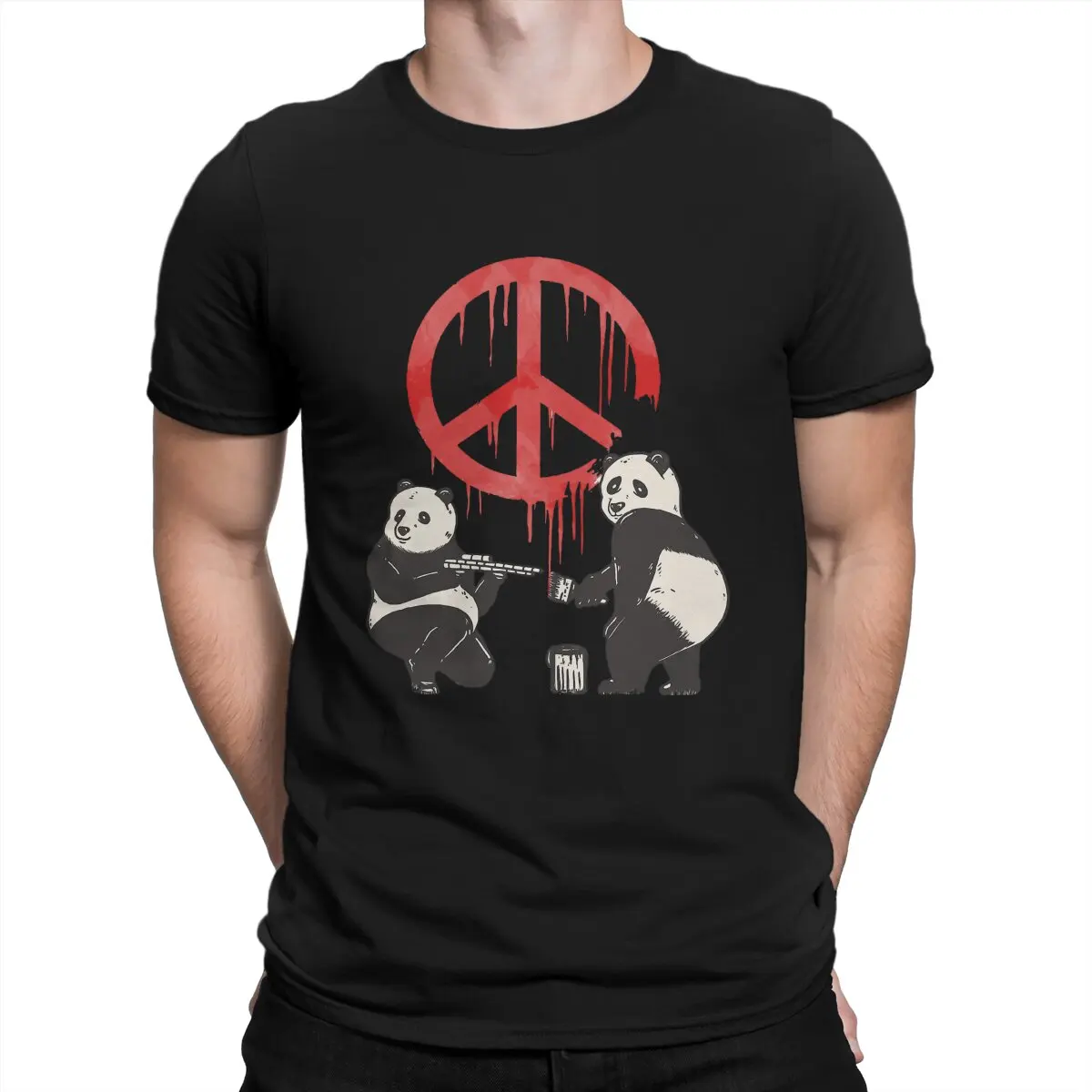 

Pandalism Peace Sign T Shirts Men Pure Cotton Vintage T-Shirts Round Collar Banksy Street Graffiti Artist Tees Short Sleeve Tops