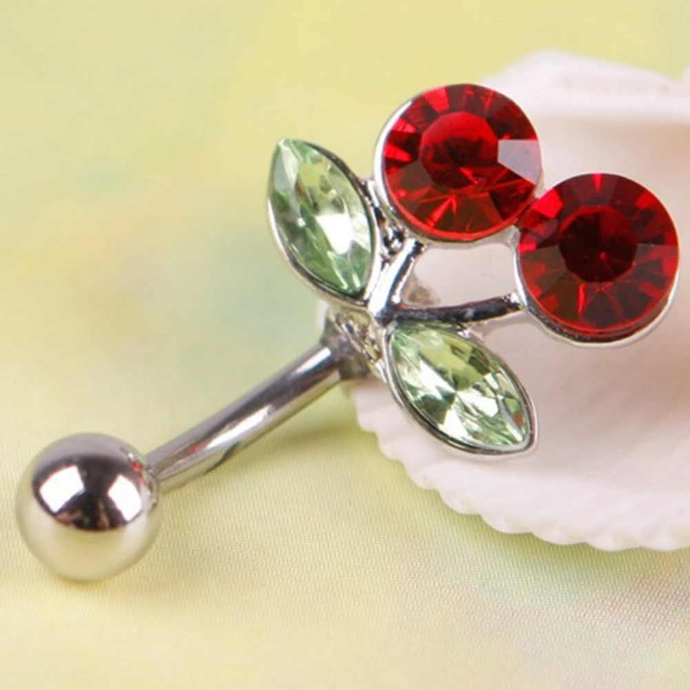 

New Pretty Rhinestone Red Cherry Navel Belly Button Barbell Ring Body Piercing