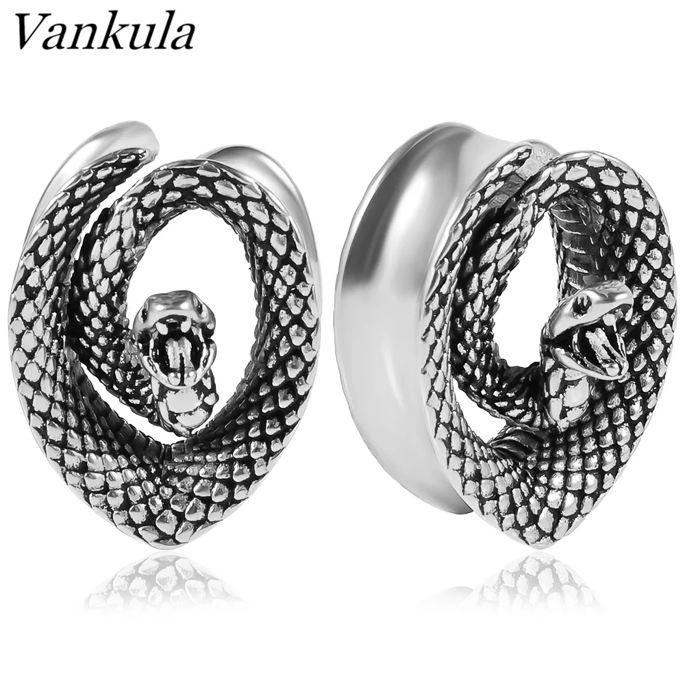 

Vankula 10PCS Stainless Steel New Cool Snake Saddle Ear Plugs Tunnels Earrings Gauges for Ears Expander Body Piercing Jewelry