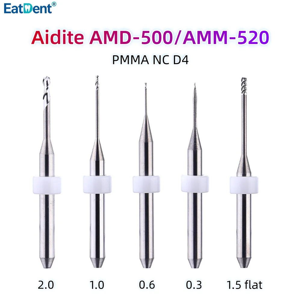 Фото Фрезы Aidite AMD-500 AMM-520 для зуботехнических работ: для циркония, PMMA, дисиликата лития, с алмазным покрытием D4, для CAD/CAM систем, зуботехнические сверла для шлифовки №2