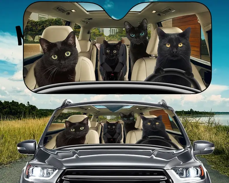 

black cat family car sunshade cat lover gift for him car car sunshade car windshield auto parts