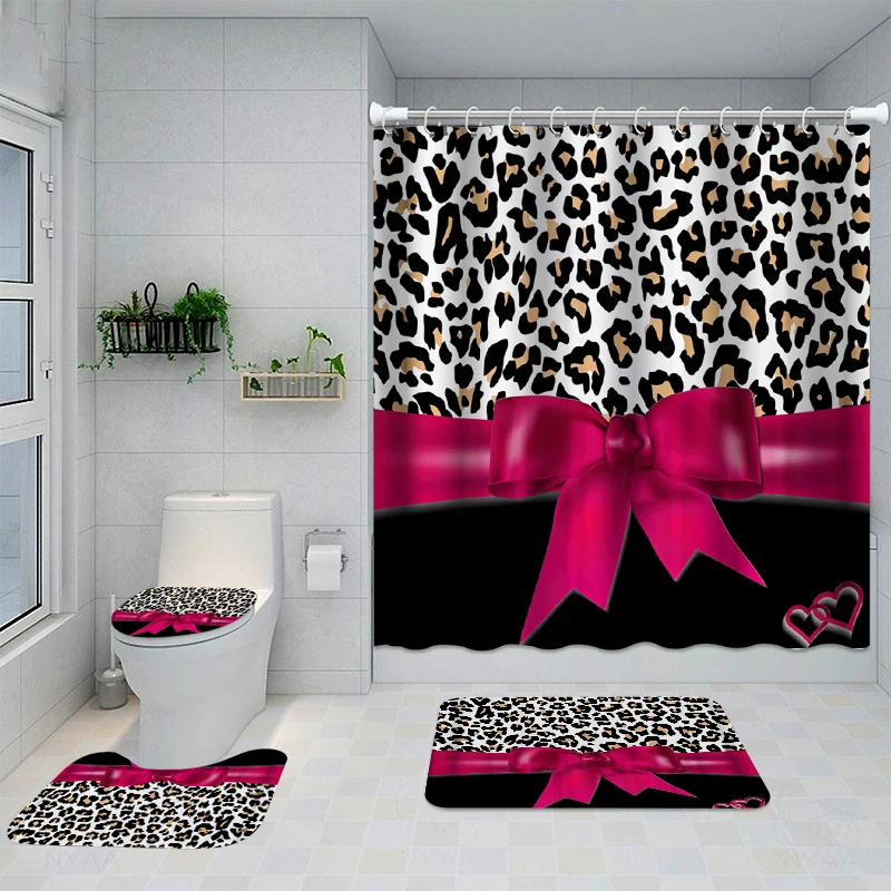 

Waterproof Bath Shower Curtain Sets Toilet Seat Cover Non-Slip Bath Mat Rug Carpet Bathroom Decor Polyester Fabric Washable